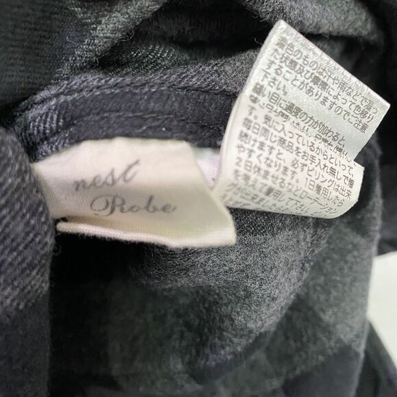 Nest Robe Wool cotton gingham plaid Button Front Black gray Gingham medium - Picture 10 of 11